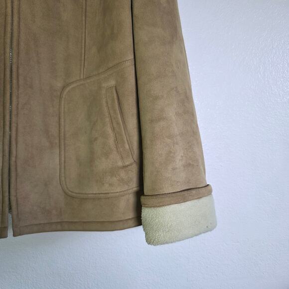 Giacca 5 Star Outerwear Faux Suede Sherpa Aviator Jacket Brown Size L - Picture 3 of 6